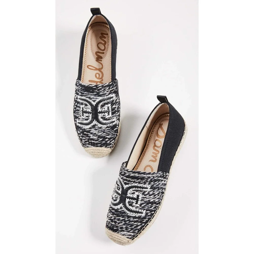Sam Edelman Cayla Espadrille Flats Black White Woven‎ Slip On Shoes Size 10